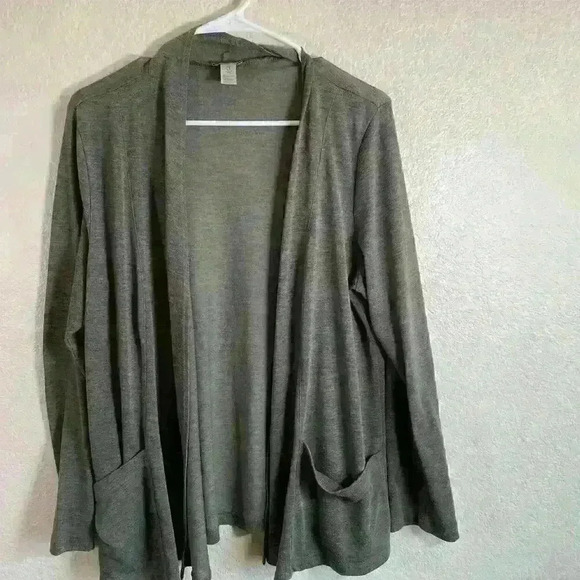 Easywear by Chicos Knit light breezy Cardigan Pocket Moss Hunter Green Women 3 - Picture 10 of 10